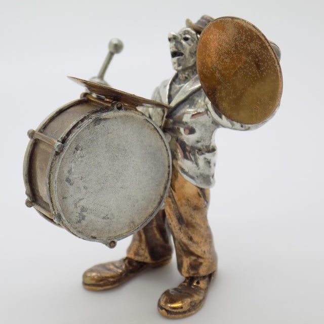 Silver Vintage Italian Handmade Genuine Silver Circus Performer With Drums Rare Angini Figurine, Made in Tuscany (Italy) For Sale - Image 8 of 12