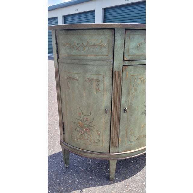 Wood Vintage Adams Style Demilune Moss Green Credenza For Sale - Image 7 of 11