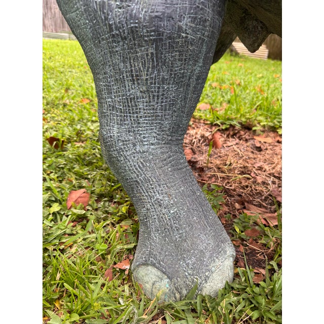Huge 90” Highly Detailed Vintage Life Size Verdigris Bronze Rhinoceros Sculpture Statue Indoor Outdoor For Sale - Image 10 of 12