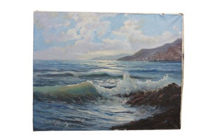 Vintage v Blanch Costa Brava Spanish Coastal Seascape Oil Painting 37"