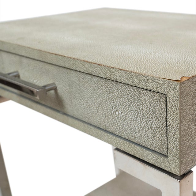 1990s Pair of Gray Faux Shagreen Silver Frame Side Table by Andrew Martin For Sale - Image 9 of 9