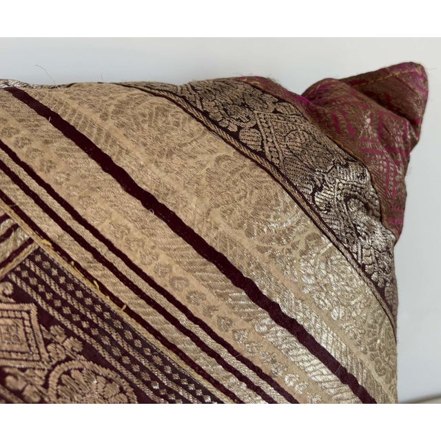 One-of-a-Kind Indian Silk Sari Brocade Pillow, Zari Embroidery, 1980 For Sale - Image 12 of 15