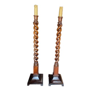 Antique William and Mary Style Barley-Twist Floor Lamps - a Pair For Sale