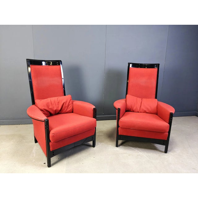 Postmodern High Black Lacquered Peggy Armchairs attributed to Umberto Asnago for Giorgetti, 1980s, Set of 2 For Sale - Image 3 of 9
