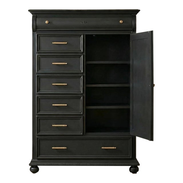 Late 20th Century Lexington Furniture Mansion Collection Vintage Armoire — Restored in Benjamin Moore Wrought Iron For Sale