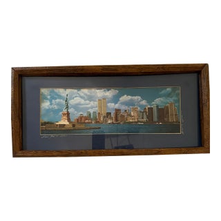 2001 Vintage Boris Vyatkin Signed Nyc Panoramic Skyline Print (Includes Twin Towers)- Framed For Sale