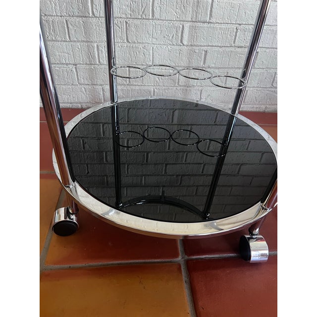 Metal Mid-Century 1970s Chrome and Glass Bar Cart For Sale - Image 7 of 7