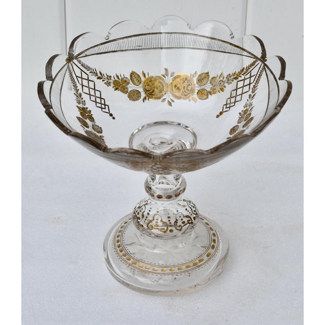 Antique Bohemian Unsigned Moser Cut Crystal Compote Bowl W/Gold Details For Sale - Image 12 of 12