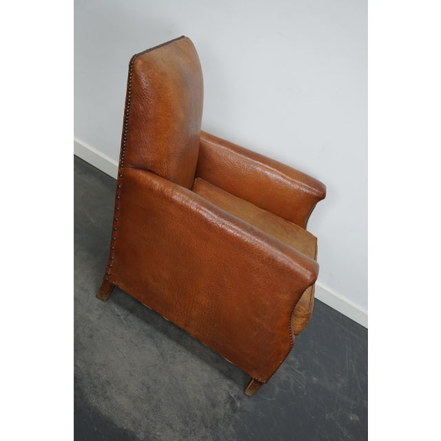 Brown Vintage French Cognac-Colored Leather Club Chair, 1940s For Sale - Image 8 of 15