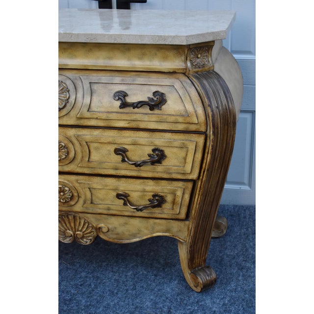 Baroque Wood Marble Top Chest French Baroque Style Bombay Commode Carved 3 Drawer 90's For Sale - Image 3 of 18