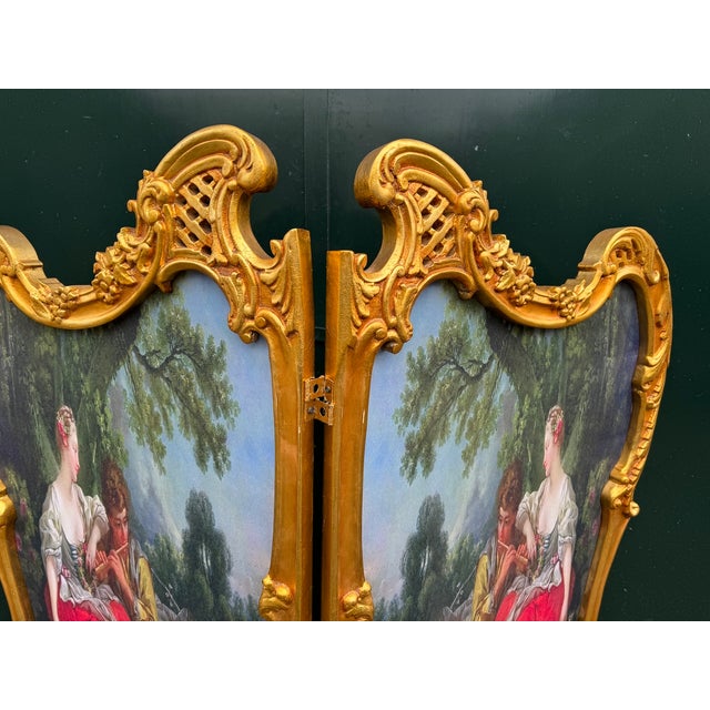 Gold 1960 Louis XVI Gold Beech Room Divider Screen - 2 Panels For Sale - Image 8 of 18