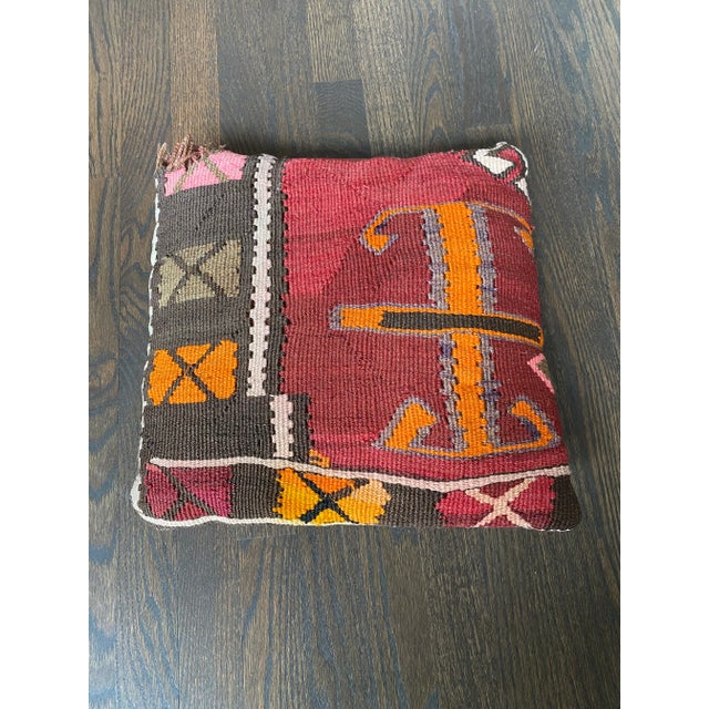 Burgundy Vintage Turkish Kilim Rug Pillow - 14.5x14.5" For Sale - Image 8 of 8