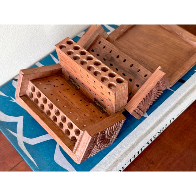 1940s 1940s Hand-Carved Wooden Cigarette Dispenser Box For Sale - Image 5 of 11