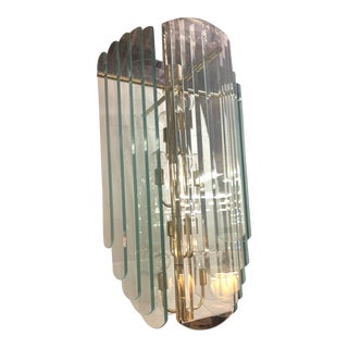 1980's Postmodern Glass and Brass Swag Chandelier For Sale
