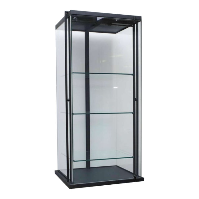 Vintage Black Metal Frame Glass Display Case For Sale