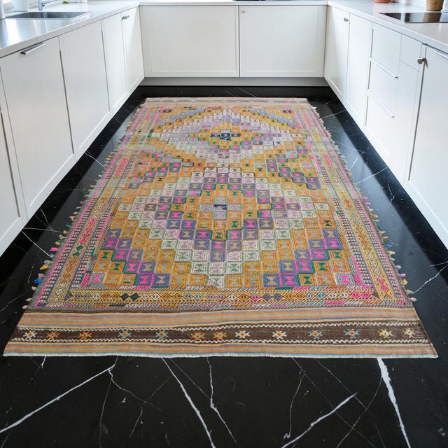 Mid-Century Modern 1960s Hand Woven Braided Jajim Kilim Area Rug - 5'7" X 9'8" For Sale - Image 3 of 11