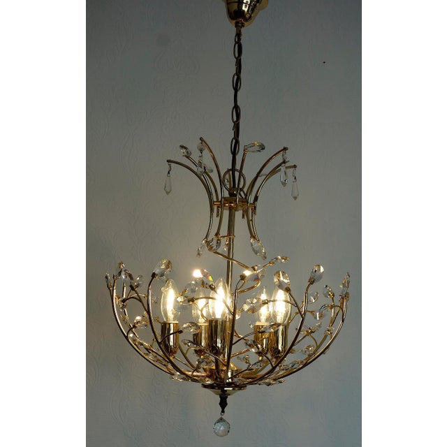 1970s Brass and Lead Crystal 5-Light Chandelier, 1970s For Sale - Image 5 of 12