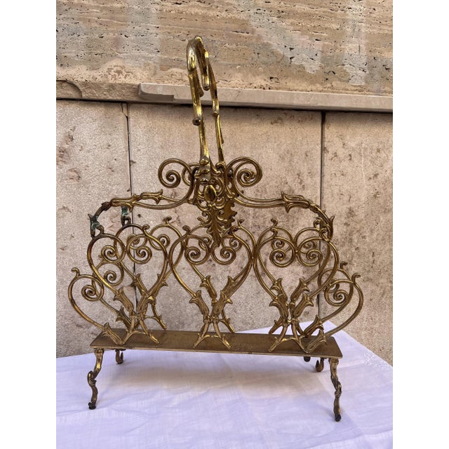 20th Century Baroque Italian Magazine Rack in Brass, 1890s For Sale - Image 5 of 5