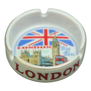 London Souvenir Porcelain Round Ashtray Dish With Uk Landmarks