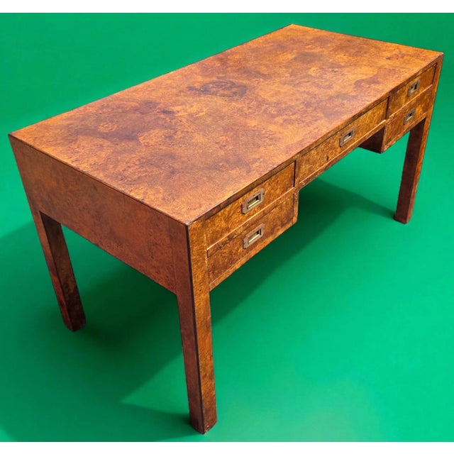 Vintage Burlwood Campaign Style Writing Desk For Sale - Image 4 of 11
