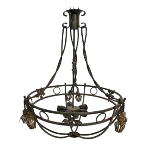 1930s Iron Depression Era 5 Light Chandelier