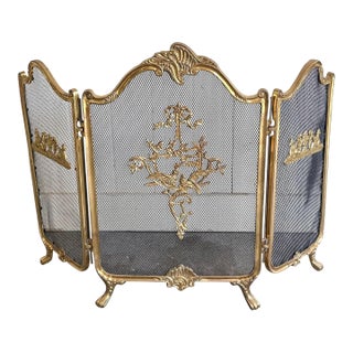 Victorian Style Brass Floral Bouquet Fireplace Screen For Sale