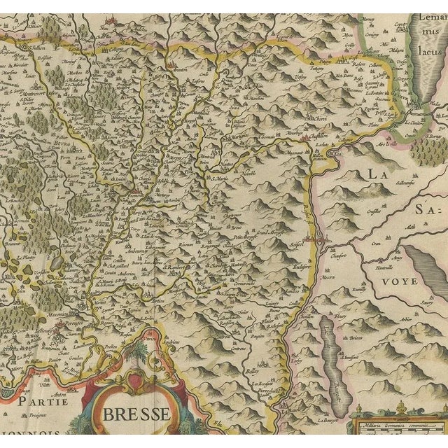 Antique Map of the Region of Bresse by Hondius, 1630 For Sale - Image 4 of 5