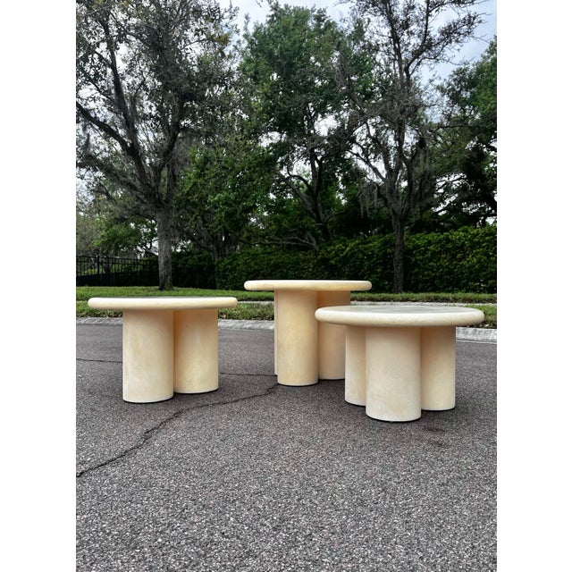 Plastic Postmodern Clover Mushroom Nesting Tables | Faux Stone Molded Resin c.1970s For Sale - Image 7 of 12