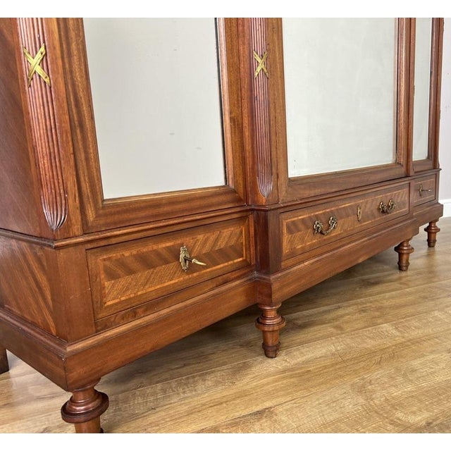 Wardrobe Antique French Style Three Door Inlaid Burr Mirrored Armoire Lot 6163 For Sale - Image 6 of 14