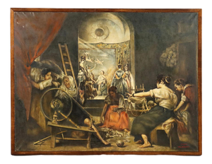 J. Dupont da Velzquez, The Spinners Copy, 20th Century, Oil Painting on Canvas, Framed