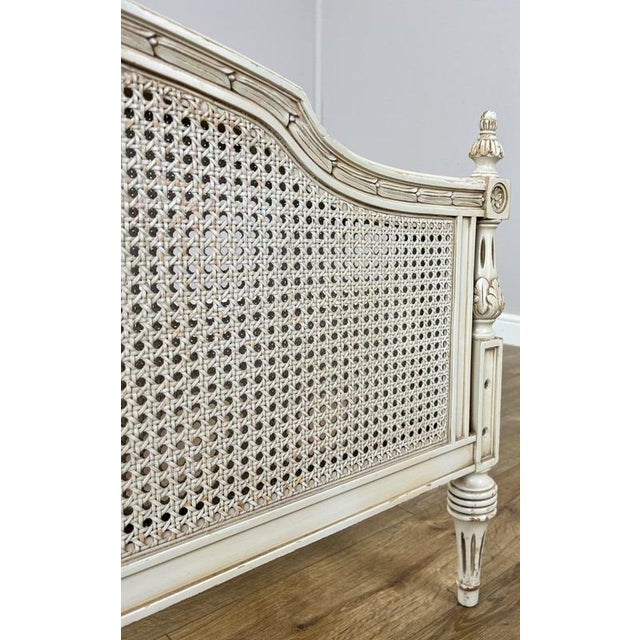 Vintage French King Size Bed Frame with Cane Panel and Carved Headboard For Sale - Image 9 of 12