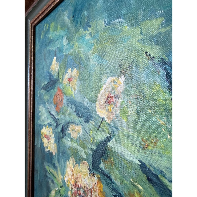 1980’s Vintage Qeri Wister Floral Still Life Oil on Canvas Painting, Framed For Sale - Image 13 of 14