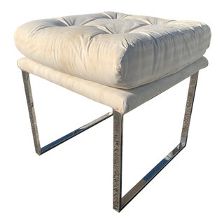 Milo Baughman Style Chrome Upholstered Stool For Sale