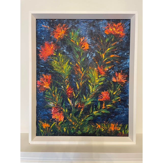 Contemporary Vintage Impasto Contemporary Floral Still Life Framed Original Oil Painting, Red, Blue, Green For Sale - Image 3 of 11