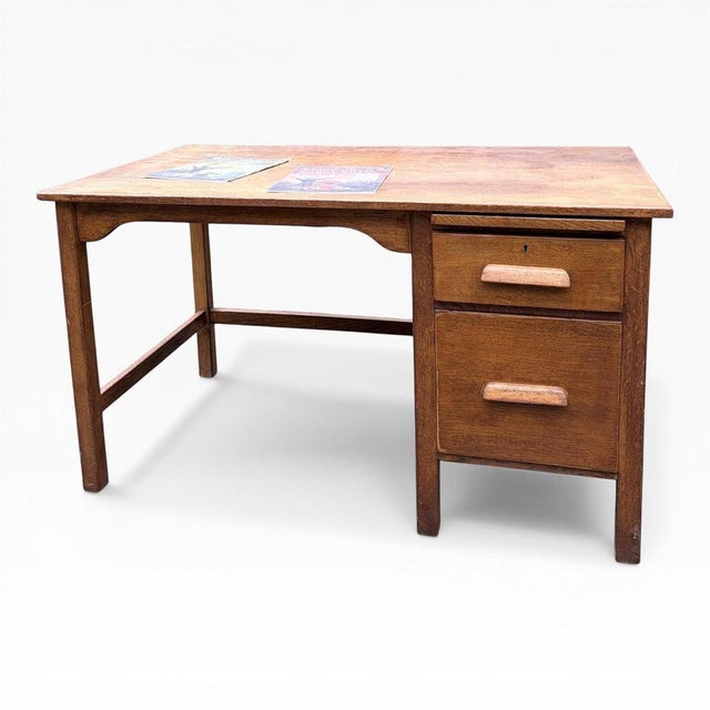 Wood Vintage Tiger Oak Writing Desk from Abbess For Sale - Image 7 of 7