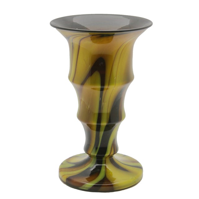 German Posy Vase with Concave Ribs & Toffee and Caramel Swirls, 1980 For Sale - Image 3 of 6
