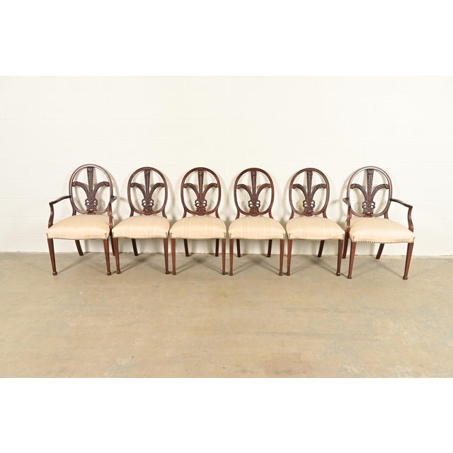French Romweber Antique French Regency Louis XVI Carved Mahogany Dining Chairs, Set of Six For Sale - Image 3 of 14
