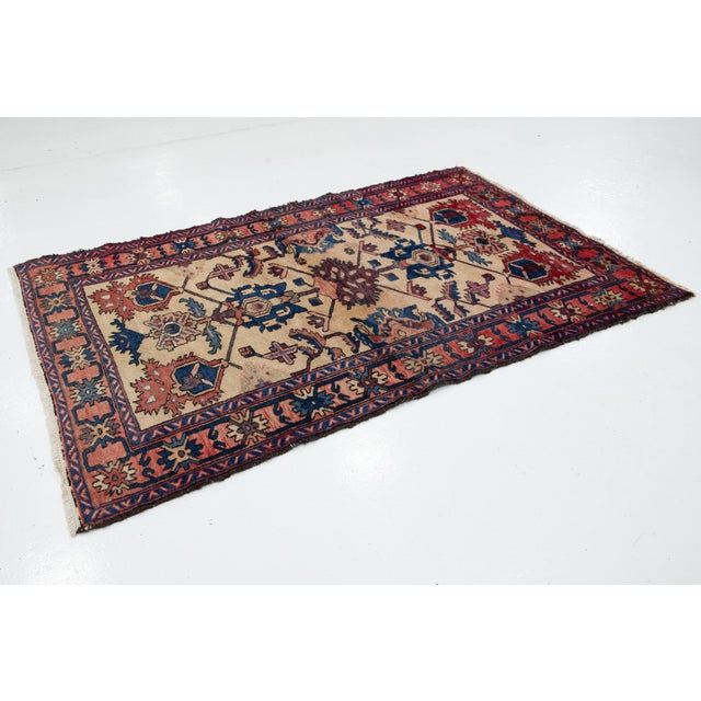 Persian 4 X 7 Vintage Bakhtiari Wool Rug Handmade in Beige With Geometric Design For Sale - Image 3 of 10