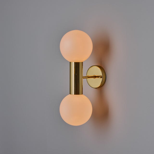1970s Motoko Ishii Opaline Glass Double Sconce for Staff Leuchten For Sale - Image 10 of 12