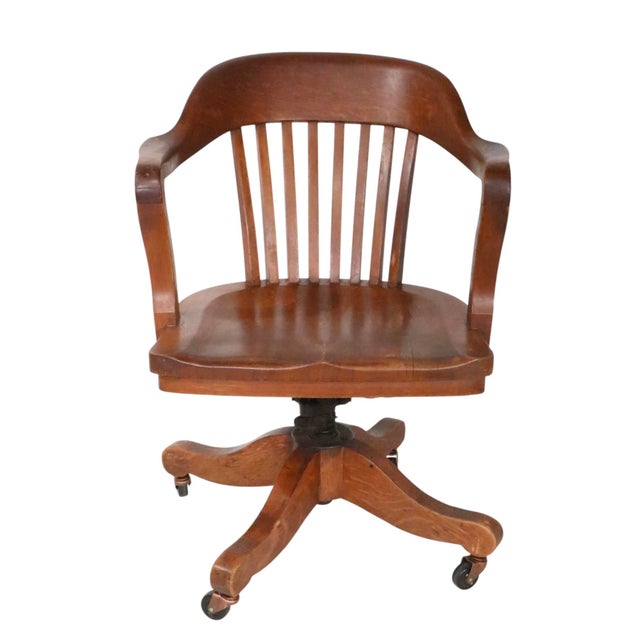 Early 20th Century Oak Bank of England Jury Style Swivel Desk Chair For Sale - Image 11 of 14
