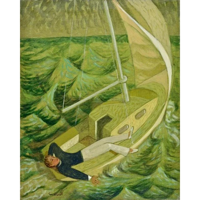 Modern Alberto Gallerati, Being Rocked by the Waves of the Sea, Oil on Canvas, 1970s For Sale - Image 3 of 8