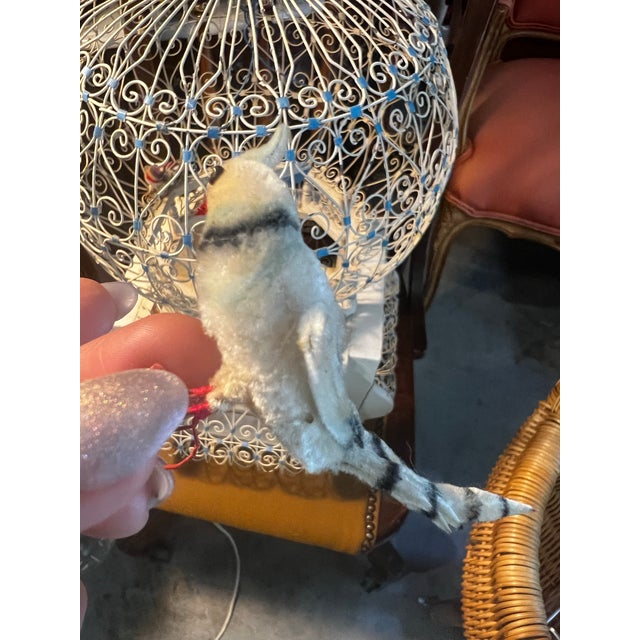 1970s Vintage Indo-French White Metal Bird Cage With Hand Made Bird Figurines For Sale - Image 5 of 11