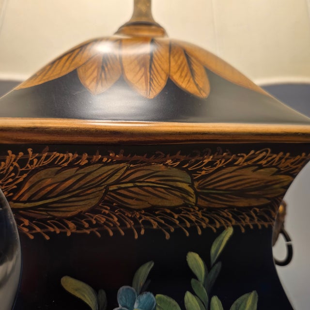 Late 20th Century Chelsea House Neoclassical Black Lacquer Painted Trophy Urn Table Lamps 32" - A Pair For Sale In San Francisco - Image 6 of 12