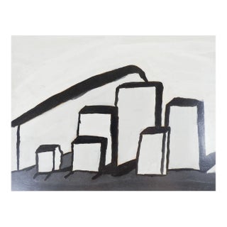 Vintage Mid Century Abstract City Block Painting For Sale