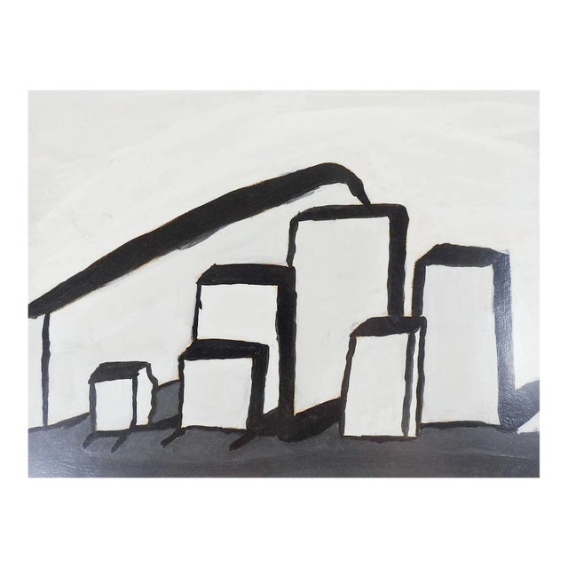 Vintage Mid Century Abstract City Block Painting For Sale