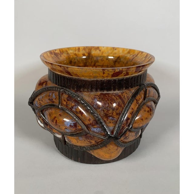 Bauhaus Art Deco Glass and Wrought Iron Vase from Le Lorrain, 1920s For Sale - Image 3 of 9