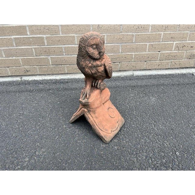 English Owl Garden Ornament in Aged Terracotta For Sale - Image 12 of 18