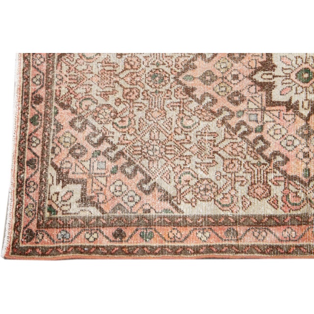 1960s Vintage Persian Distressed Handmade Floral Peach Wool Rug For Sale - Image 4 of 7