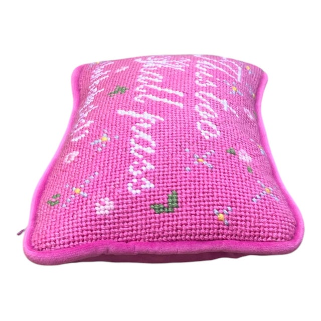 Contemporary Hand-Embroidered Needlepoint "This Too Shall Pass" Original Pillow For Sale - Image 3 of 4