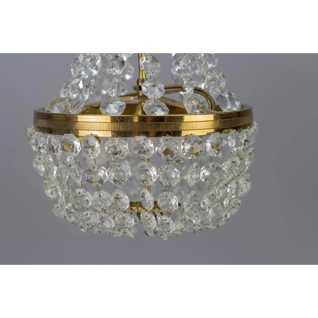 Vintage Brass and Crystal Glass Basket Chandelier For Sale - Image 6 of 15